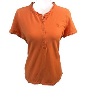 POLO JEANS COMPANY RALPH LAUREN MFG ORANGE COTTON LOGO WOMENS SHIRT LARGE